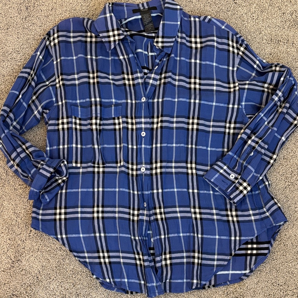 Smythe Blue and Black Plaid Casual Shirt
